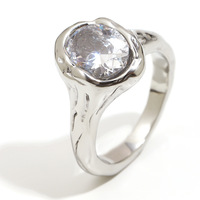 Bague ovale en acier inoxydable plaqué or 18 carats avec zircon, style mode, personnalité de niche, pour femme