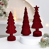 Figurine de sapin de Noël en velours floqué rouge, best-seller, mini sapin de Noël de table, ornement de Noël pour la maison, décoration de bureau pour les fêtes