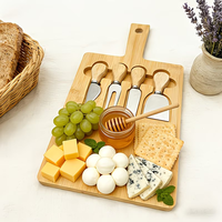 Elegante multifunctionele bamboe snijplank, grote bamboe charcuterieplank cadeauset met kaasmesset en serveerschaal