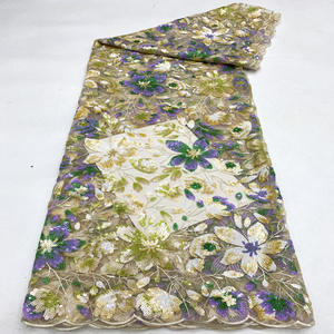 Planta flor patrón Multicolor lentejuelas bordado vestido de <span class=keywords><strong>mujer</strong></span> Cheongsam <span class=keywords><strong>chaleco</strong></span> moda tela lentejuelas Material - Product Image 1