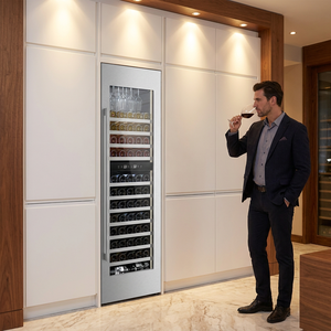 Refrigerador de Vino de Acero Inoxidable NE-422-8, Sistema Inverter de Montaje en Pared, Preparado para Panel, con Puerta de Vidrio Individual - Product Image 5
