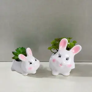 Cute Dolomite Rabbit Planter For Home Decoration In Kitchen Living Room Desktop Or Bathroom Perfect With Artificial Flowers