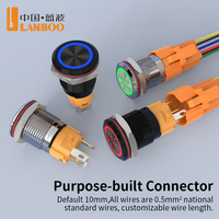 LANBOO Interruptor de Botón Pulsador de Acero Inoxidable de 16mm con LED, Impermeable IP65, 1NO1NC, Momentáneo/Fijo, 9V 12V 24V 220V, Bicolor, Tricolor