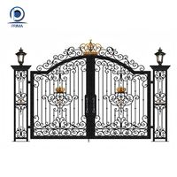 Portail d'entrée décoratif personnalisé de luxe avec détails dorés antiques et revêtement en poudre antirouille, portail double battant en fer forgé