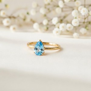 Anillo de topacio azul cielo natural con corte de pera, chapado en oro, chapado en plata, hermoso anillo de eternidad vermeil, anillo de plata de ley 925 - Product Image 5