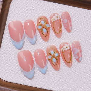 <span class=keywords><strong>Uñas</strong></span> Postizas TSZS 100% Hechas a Mano con Flores Talladas en 3D, <span class=keywords><strong>Uñas</strong></span> Acrílicas Reutilizables con Forma de Almendra para el Verano, Venta al Por Mayor - Product Image 6