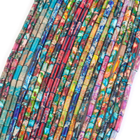 4x13mm pierre naturelle colorée sédiments de mer jaspes perles longues perles cylindriques pour la fabrication de bijoux bracelet à bricoler soi-même accessoires 15''