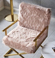 Fauteuil de salon moderne en acier inoxydable doré brillant, fauteuil de loisirs en fourrure, fauteuil de coiffeuse pour la maison, meubles d'hôtel