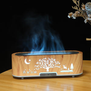Wood Grain Simulated Flame Humidifier 0.5L With <b>Night</b> Scene Deer <b>Moon</b> <b>Light</b> Aroma Diffuser For Home Use - Product Image 2