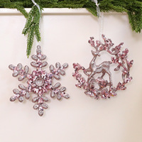 Ornements de Noël suspendus LINGKAI en forme de renne, de ballerine et de papillon, avec paillettes roses, pour la décoration de l'arbre de Noël