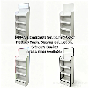 Metal Pegboard Display Rack Floor Standing Multi-Layer Retail Merchandise Display Stand For Skincare Shampoo Products - Product Image 5