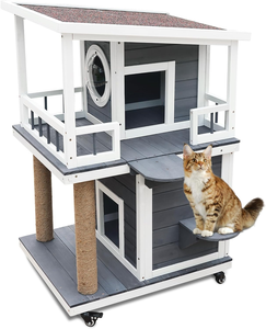 Casa para Gatos al Aire Libre, Caseta para Gatos de 2 Pisos para Gatos Silvestres, Refugio para Gatos de Madera Resistente a la Intemperie con Puerta de Escape - Product Image 1