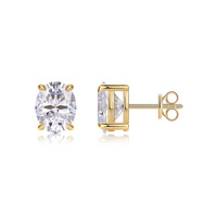 Boucles d'oreilles classiques ovales solitaires en moissanite, en argent sterling 925 plaqué or 18 carats, accessoires fins, bijoux pour femmes