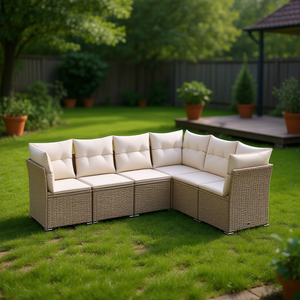 Grand ensemble de canapés de jardin en rotin PE beige 6 places, mobilier d'extérieur réglable au design contemporain - Product Image 2