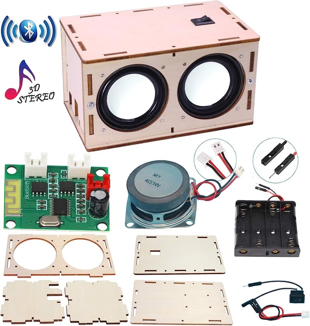 DIY Bluetooth Speaker Box Kit Electronic Sound Amplifier - Build Your Own Portable Wood Case Bluetooth Speaker Sound - Science E