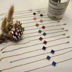 Nicht Verblassendes 18k Gold Edelstahl Vierblättriges Kleeblatt Armband, Einzelblüten-Doppelseitiges Perlmutt Mini 13mm, Direkt vom Hersteller - Product Image 1