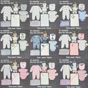 Coffret Cadeau Naissance en Coton pour Bébé, Vente en Gros pour l'Exportation, Ensemble 8 Pièces : Grenouillères, Langes et Couvertures d'Emmaillotage - Product Image 1