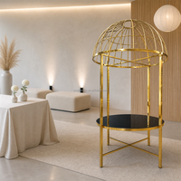 Table de dîner de mariage de luxe en acier inoxydable doré, grande table de banquet en forme de cage à oiseaux pour réception de mariage, décoration de fête d'hôtel
