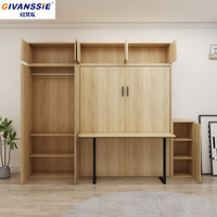 Lit Murphy vertical |   Armoire de rangement murale moderne et minimaliste bicolore, du sol au plafond, avec panneau en mélamine + étagère ouverte