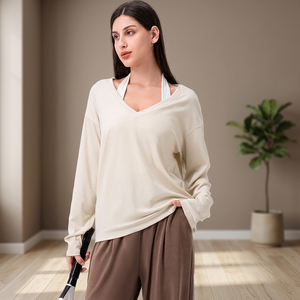 2025 Womens V Neck <b>Long</b> <b>Sleeve</b> Yoga <b>Top</b> Lyocell Spandex Polyester <b>Stretch</b> Soft Skin Friendly Eco Friendly Fitness Activewear - Product Image 3