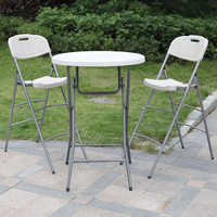 Table de bar ronde pliable commerciale, plateau en plastique blanc, structure métallique pour événements et locations de fêtes