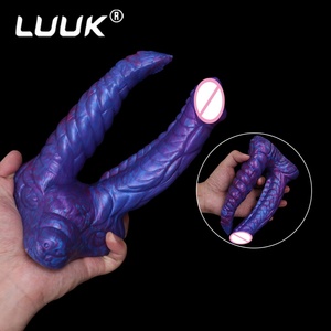LUUK Silicone Animal Double <b>Dildo</b> with Sucker Sex Toys Blue Demon Lesbian Sexy Penis Anal Plug Cock Masturbator Adult 18 - Product Image 5
