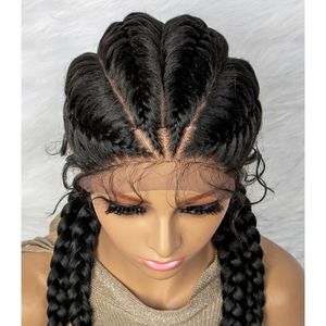 26 inç dantel ön sentetik 4 örgüler siyah kadınlar için bebek saç ile afrika kutusu Cornrow örgülü peruk günlük kullanım - Product Image 3
