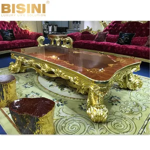 Royal Imperial Luxury Louis Style Carved Wood Handcrafted Sapele Veneer Marquetry Inlaid Coffee Table for Hall Lobby