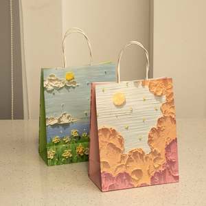 Sacs de shopping en papier kraft personnalisés avec poignées, style peinture à l'huile durable, cadeau personnalisé pour le shopping - Product Image 5