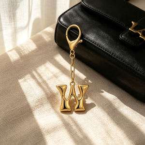 Gold Letter <b>T</b> Keychain Carabiner Charm Luxury Bag Accessory Zinc Alloy Metal Pendant - Product Image 3