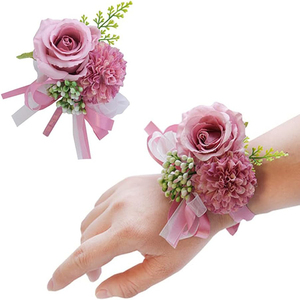 Flores artificiais para casamento ocidental, acessórios de pulseira para homens, flores de champanhe, folhas verdes e donzelas, flores de pulso para dama de honra - Product Image 5