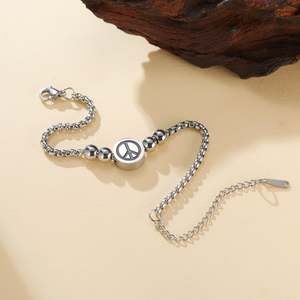 Bracelets Myshape en acier inoxydable avec symbole de la paix, perles et chaîne, pour femmes et hommes, bijoux anti-guerre, cadeau - Product Image 4