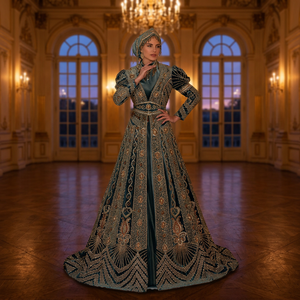 Moroccan Satin Kaftan Beautiful Colored Muslim Traditional Natural Waist Party <b>Bridal</b> Dress Floor-Length Special Occasions - Product Image 3