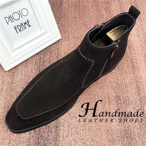Botas Chelsea de caña alta informales de cuero para hombre, botas cortas de cuero genuino con cremallera, botas retro estilo Martin - Product Image 1