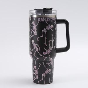 Gobelet isotherme d'Halloween à thème horrifique avec couvercle et paille, 40 oz, en acier inoxydable, pour café, cadeau pour femmes, idéal pour les voyages - Product Image 2