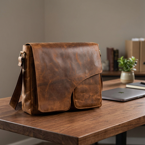 Sac messager pour ordinateur portable en cuir de veau véritable 100% pur B S International, sac de luxe pour le bureau et les voyages, imperméable, convertible en bandoulière - Product Image 1