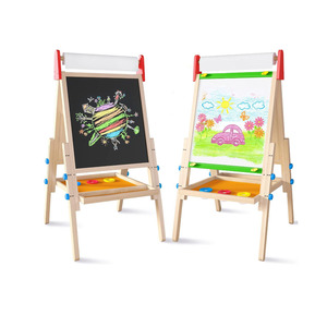 Jouet d'apprentissage <span class=keywords><strong>vieux</strong></span> garçon filles tableau en bois et tableau blanc magnétique et support de papier de peinture chevalet enfants rouleau de papier à dessin - Product Image 1