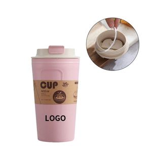 Gobelet à café en plastique personnalisé, fibre de bambou, couleur rose, réutilisable, portable, tasse à café pour étudiants avec couvercle - Product Image 1