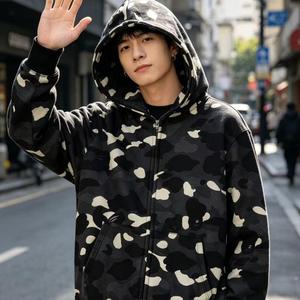 เสื้อฮู้ดคาร์ดิแกนลายพรางฉลาม หนัก 300 กรัม ผ้าเทอร์รี่ ยูนิเซ็กส์ ซิปยาวเต็มตัว ผ้าฝ้าย 100% สไตล์สตรีทแวร์ ทรงโอเวอร์ไซส์ สำหรับฤดูใบไม้ผลิ - Product Image 2