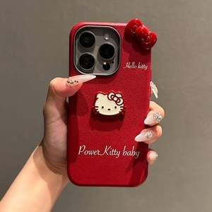 Red Bow Kt Cat pour Apple 16 Pro Max coque de téléphone pour filles <span class=keywords><strong>Occasion</strong></span> festive housse de protection en cuir Texture pour iPhone 15 14 13 - Product Image 2