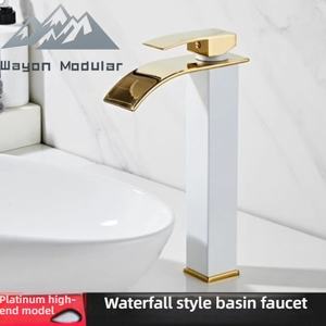 Robinet de lavabo haut cascade Wayon Platinum Aesthetic en or blanc pour hôtel nordique - Product Image 1