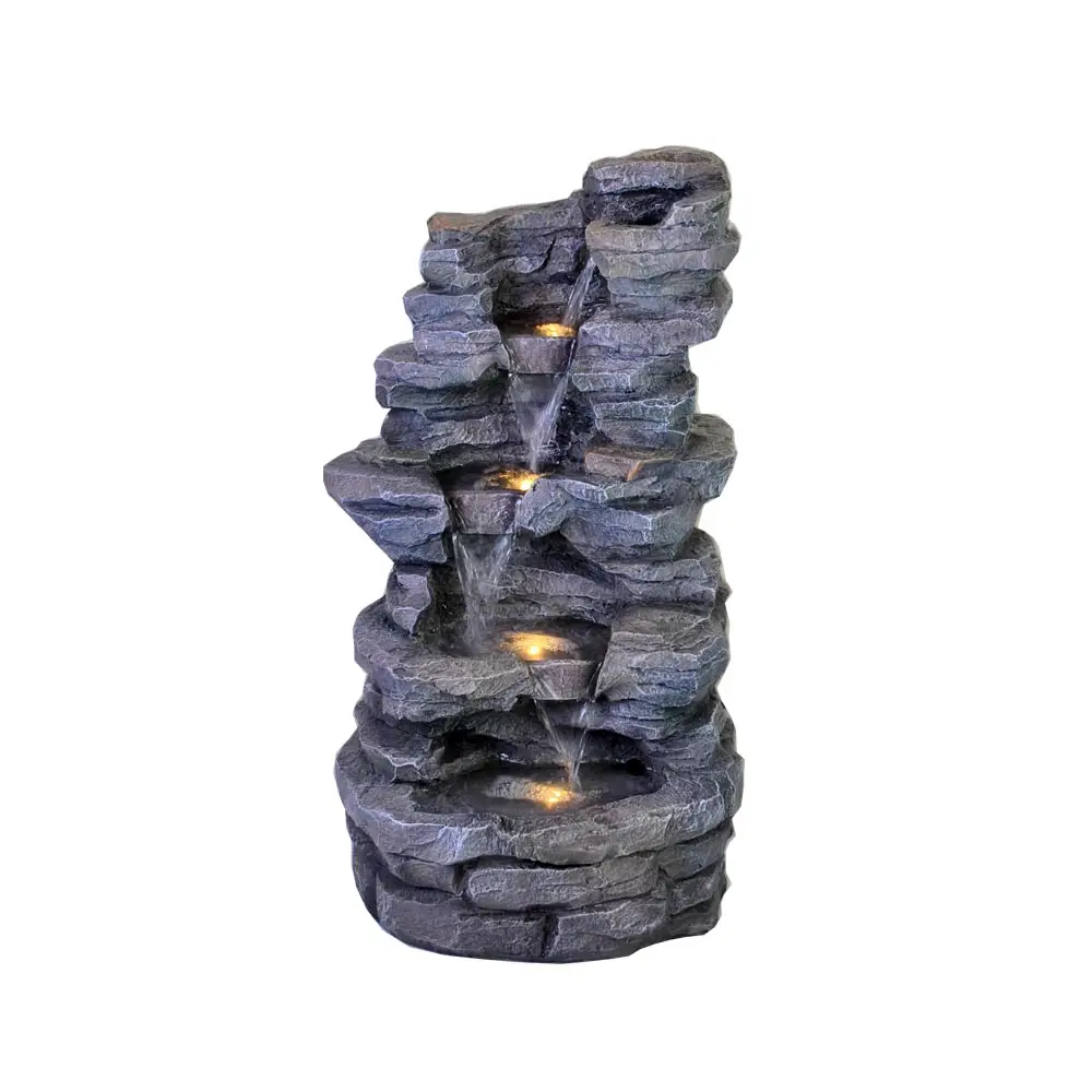 Tuin Decoratie 64 Cm Hoogte Outdoor Fontein Polyresin Kunstmatige Rock Waterval Fontein Met Led Licht