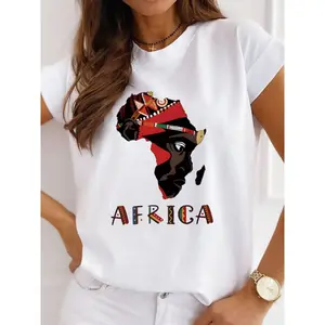 Personalizado Dtg Impresión Negro cultura Afro chica ecológica o-cuello tops tee mujeres Tallas grandes camisetas Alfabeto impreso manga corta