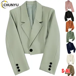 Women' Streetwear Short Spring Autumn Single Button Long Sleeve Lapel Trend Popular Solid Suit Coat for ladies blazer