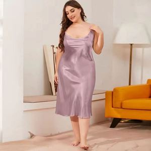 Women's Oversized High-end <b>Silk</b> Sleepwear with Elastic Waist V-neck Halter-style Loose-fitting Summer Pajamas - Product Image 3