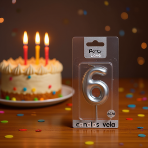 Bougie argentée numéro 6 Party Love, 6 cm, décoration de gâteau d'anniversaire - Product Image 3