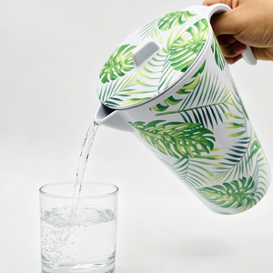 Jarra de Agua de Melamina con Diseño de Hoja de Palma Tropical de 1500 ml, Jarra Cilíndrica Blanca de Melamina <span class=keywords><strong>para</strong></span> Bebidas con Tapa y Asa <span class=keywords><strong>para</strong></span> Bebidas al Aire Libre - Product Image 6