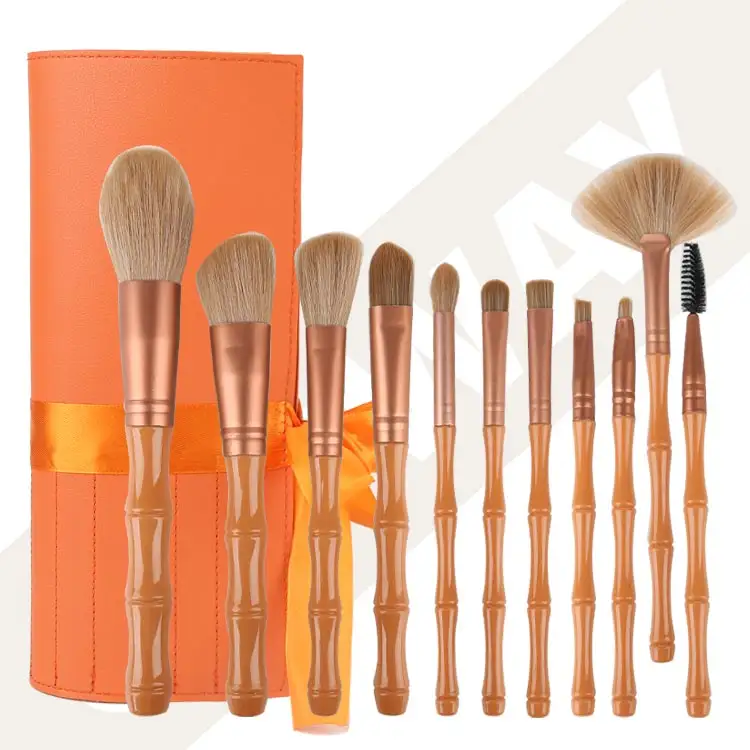 Offres Spéciales 11 pièces ensemble d'outils de pinceau de maquillage en bambou poignée en forme de bambou créative kit de pinceau de maquillage de beauté Portable avec sac de beauté