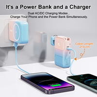 Batería Externa Portátil Mini de 10000mAh con Carga Súper Rápida, Soporte y Cable Integrado con Pantalla LED