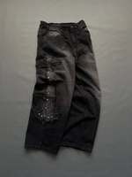 Jean baggy vintage personnalisé à jambe large, style gothique, avec croix, patchs effilochés, clous métalliques, effet usé, Y2K, punk, streetwear, en denim